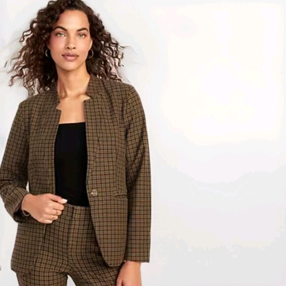 Old Navy Notch Collar Pixie Blazer Houndstooth Size S Brown Preppy - Picture 1 of 7